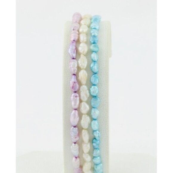 Unbranded Jewelry - 14k Yellow Gold Freshwater Natural Purple, White, Blue, Baroque Pearls 3 Strand